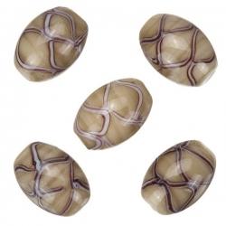 Oval Wavy Patterned Light Brown Shiny Glass Beads 18x13mm PK5