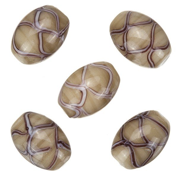 Oval Wavy Patterned Light Brown Shiny Glass Beads 18x13mm PK5