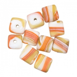 Orange & Brown Candy Stripe Cube Glass Beads 10mm PK10	
