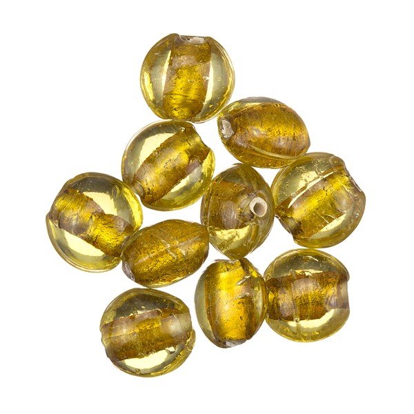 Silver Lined Dark Gold Transparent Disc Glass Beads 10mm PK10