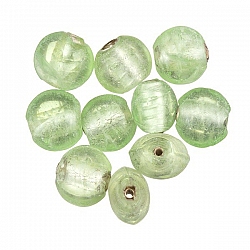 Transparent Light Green Silver Lined Disc Glass Beads 10mm PK10