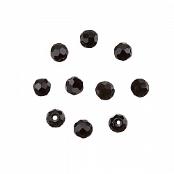 Opaque Black 6mm Faceted Crystal Round Glass Beads PK10