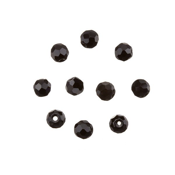 Opaque Black 6mm Faceted Crystal Round Glass Beads PK10