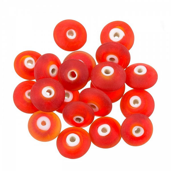 Donut Shape Matt Frosted Red Glass Bead 10mm-12mm PK20