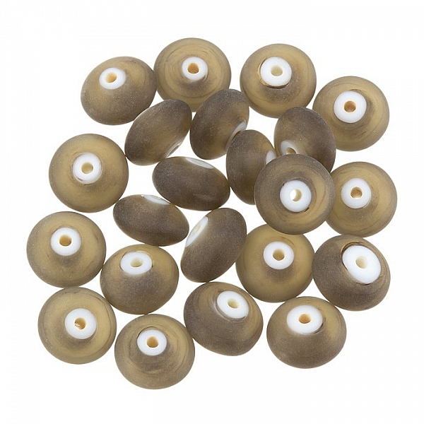 Donut Shape Matt Frosted Dark Grey Glass Bead 12mm PK20