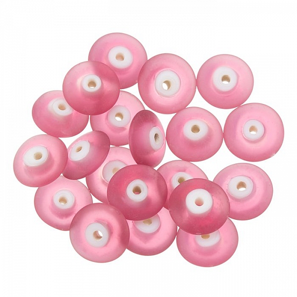 Donut Shape Matt Frosted Pink Glass Bead 12x5mm PK20