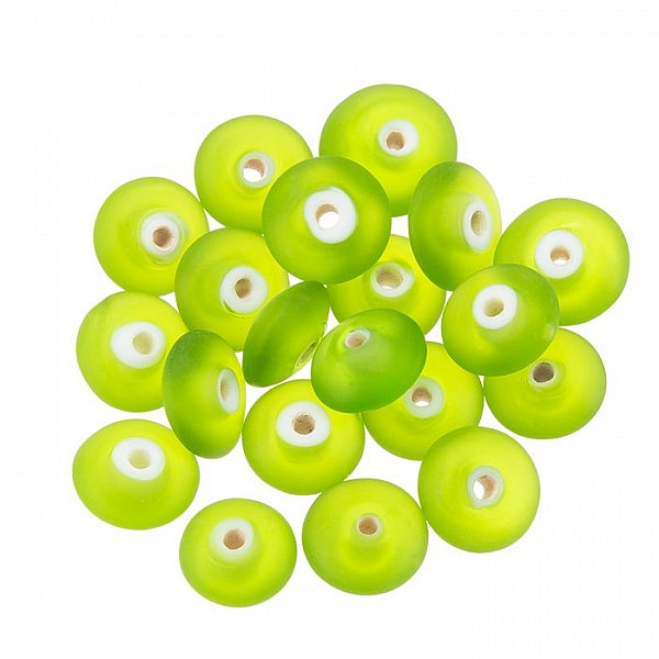 Donut Shape Matt Frosted Green Glass Bead 12x5mm PK20
