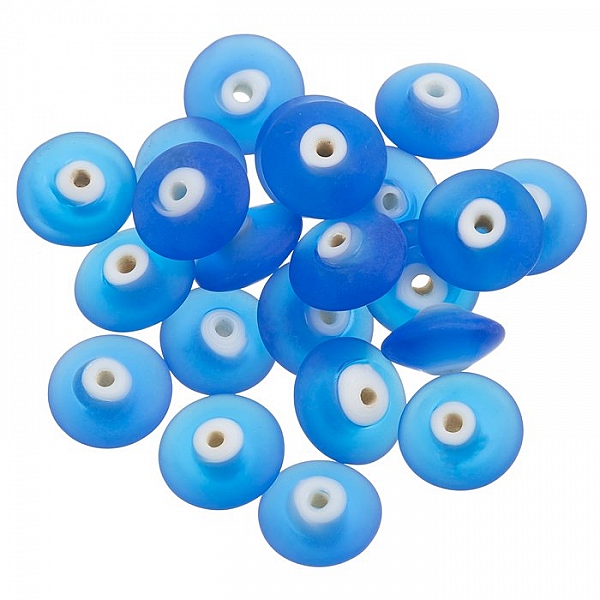 Donut Shape Matt Frosted Blue Glass Bead 12mm PK20
