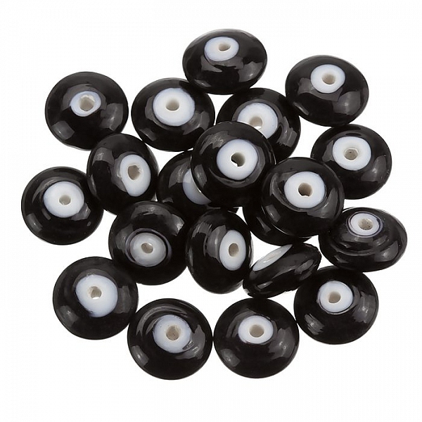 Donut Shape Shiny Opaque Black Glass Bead 12mm PK20