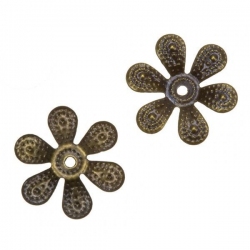 Antique Brass Filigree Six Petal Flower Bead End Caps 18mm PK2