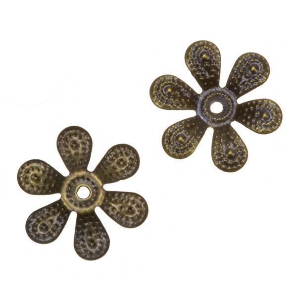 Antique Brass Filigree Six Petal Flower Bead End Caps 18mm PK2