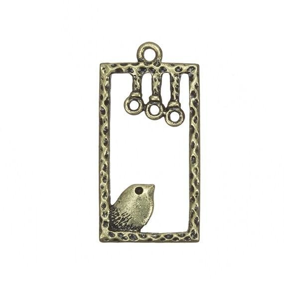Antique Gold Bird Rectangle Charm Pendants 37x19mm PK1