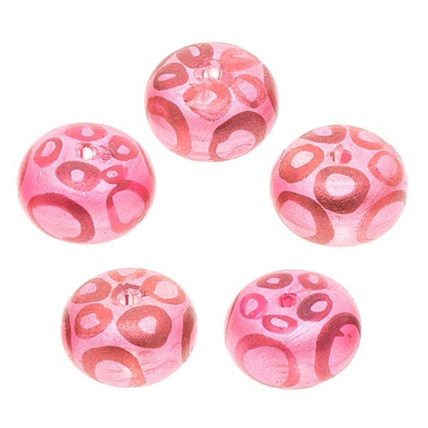 Donut Shaped Pink Leopard Print 11mm Glass Beads PK5