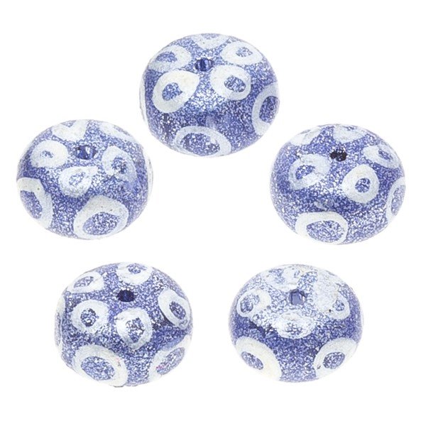Blue Eye Print Style Hand Painted Donut Glass Beads PK5