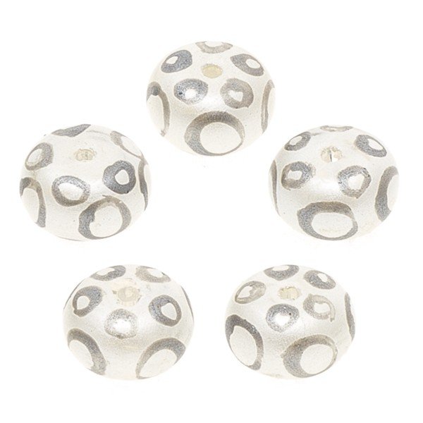 Silver Leopard Print Hand Painted Donut Glass Bead PK5