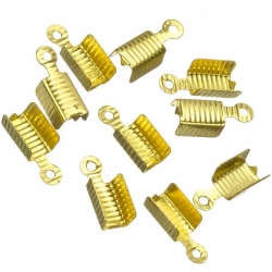 Gold Plated Ribbed Fold Over Cord End Tips 13x5mm PK10