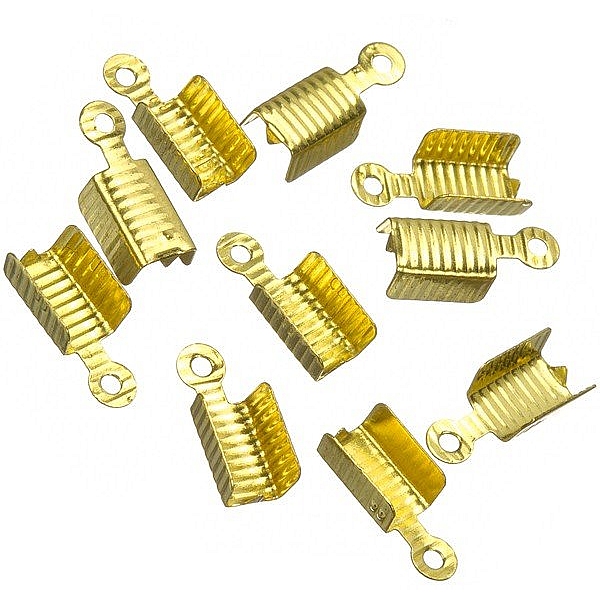 Gold Plated Ribbed Fold Over Cord End Tips 13x5mm PK10