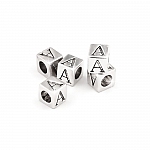 Alphabet Letter Beads 'A' Silver Metal Cube Charm 7mm PK5