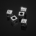Alphabet Letter Beads 'K' Silver Metal Cube Charm 7mm PK5