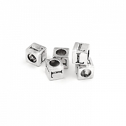Alphabet Letter Beads 'L' Silver Metal Cube Charm 7mm PK5