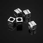 Alphabet Letter Beads 'L' Silver Metal Cube Charm 7mm PK5