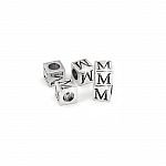 Alphabet Letter Beads 'M' Silver Metal Cube Charm 7mm PK5