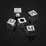 Alphabet Letter Beads 'M' Silver Metal Cube Charm 7mm PK5
