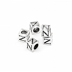 Alphabet Letter Beads 'N' Silver Metal Cube Charm 7mm PK5