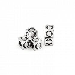 Alphabet Letter Beads 'O' Silver Metal Cube Charm 7mm PK5