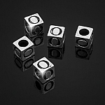 Alphabet Letter Beads 'O' Silver Metal Cube Charm 7mm PK5