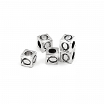 Alphabet Letter Beads 'Q' Silver Metal Cube Charm 7mm PK5