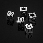 Alphabet Letter Beads 'Q' Silver Metal Cube Charm 7mm PK5