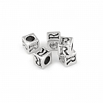 Alphabet Letter Beads 'R' Silver Metal Cube Charm 7mm PK5