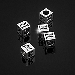 Alphabet Letter Beads 'R' Silver Metal Cube Charm 7mm PK5