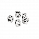 Alphabet Letter Beads 'S' Silver Metal Cube Charm 7mm PK5