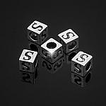 Alphabet Letter Beads 'S' Silver Metal Cube Charm 7mm PK5