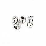 Alphabet Letter Beads 'T' Silver Metal Cube Charm 7mm PK5