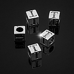 Alphabet Letter Beads 'T' Silver Metal Cube Charm 7mm PK5