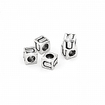 Alphabet Letter Beads 'U' Silver Metal Cube Charm 7mm PK5