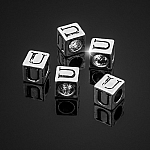 Alphabet Letter Beads 'U' Silver Metal Cube Charm 7mm PK5