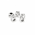 Alphabet Letter Beads 'V' Silver Metal Cube Charm 7mm PK5