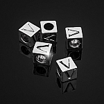 Alphabet Letter Beads 'V' Silver Metal Cube Charm 7mm PK5