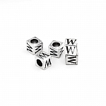 Alphabet Letter Beads 'W' Silver Metal Cube Charm 7mm PK5