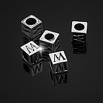 Alphabet Letter Beads 'W' Silver Metal Cube Charm 7mm PK5