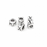 Alphabet Letter Beads 'X' Silver Metal Cube Charm 7mm PK5