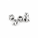 Alphabet Letter Beads 'Y' Silver Metal Cube Charm 7mm PK5