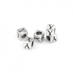 Alphabet Letter Beads 'Y' Silver Metal Cube Charm 7mm PK5