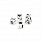 Alphabet Letter Beads 'Z' Silver Metal Cube Charm 7mm PK5