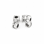 Alphabet Letter Beads 'C' Silver Metal Cube Charm 7mm PK5