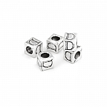 Alphabet Letter Beads 'D' Silver Metal Cube Charm 7mm PK5